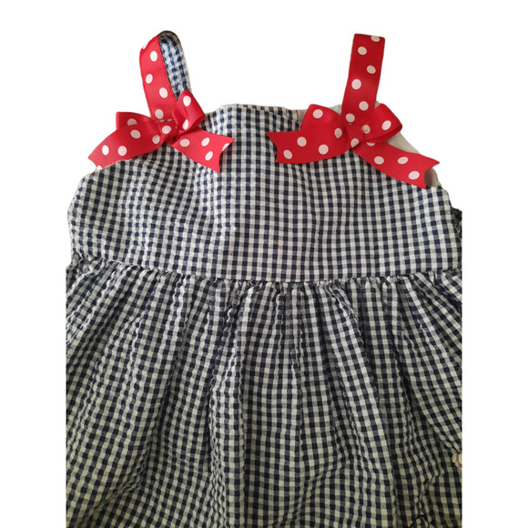 Rare Too 2T girls ladybug blue and white check gingham spaghetti straps dress - Picture 4 of 7